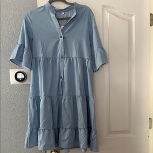 Pastel blue tiered midi dress